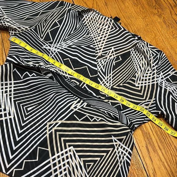 Ashley Stewart abstract print blouse. Wrap front. Black, tan and cream. Size 1X. - Picture 8 of 13